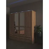 priess Kleiderschrank Schrank Garderobe Wäscheschrank Barcelona in 5 Breiten viel Stauraum, geräumige Schubkästen, mit Spiegel, MADE IN GERMANY braun 185 cm x 193 cm x 54 cm