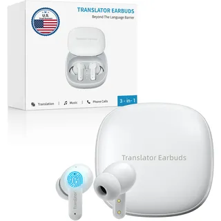Anfier M3 KI Übersetzer Kopfhörer, 3-in-1 Echtzeit Sprachübersetzer mit 144 Online & 11 Offline Sprachen, AI Translator earbuds 5 Modi mit App, Kopfhörer mit Übersetzer Wirtschaft ohne Abo-Gebühr Weiß