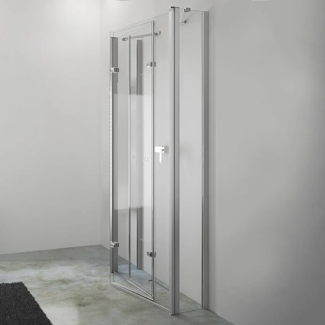 HÜPPE Design pure U-Kabine mit 2 Schwingfalttüren, Maßanfertigung, Glas ohne Anti-Plaque, Duschkabinen, silber matt