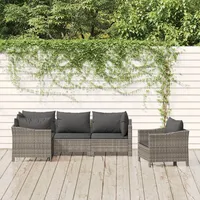 Ankonbej 5-tlg. Garten-Lounge-Set mit Kissen Grau Poly Rattan - Grau