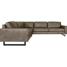 PLACES OF STYLE Ecksofa »Pinto, XXL, 250/290 cm, langer Schenkel, Ottomane«, Cord, Chenille, Lederoptik, mit Keder, Metallfüße, Wellenunterfederung grau