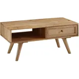FineBuy Couchtisch  Braun  Massivholz/Rattan  90 x 40 x 45 cm