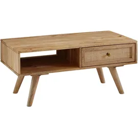 FineBuy Couchtisch  Braun  Massivholz/Rattan  90 x 40 x 45 cm