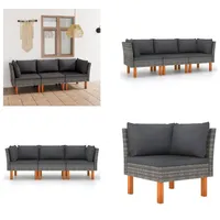 vidaXL 3 Sitzer Gartensofa mit Kissen Grau Poly Rattan - Gartensofa - Gartensofas - Lounge - Loungen - Grau