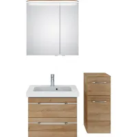 Saphir Badmöbel-Set »Balto Sprint 3-teilig, Mineralmarmor-Waschtisch mit LED-Spiegelschrank«, (4 St.), Badezimmer Set mit Unterschrank inkl Türdämpfer, 3 Türen, 3 Schubladen, braun