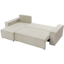 Mirjan24 Ecksofa Karl, Eckcouch, Couch mit Bettkasten und Schlaffunktion, L-Form, Ottomane universal, Dekorative Kissen-Set (Farbe: Lima 80) - Beige