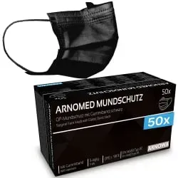 ARNOMED Mundschutz, TYP IIR, 3-lagig 402-BK , 1 Packung = 50 Stück, Farbe: schwarz