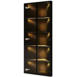 OKWISH Eckvitrine MDF und Glas Schwarz 62x35x160 cm mit LED-Beleuchtung und Soft-Close-Türen
