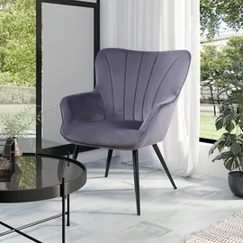 Riess-Ambiente Armlehnen Sessel SCANDINAVIA - grau anthrazit schwarz - Samt Metall - Lesesessel