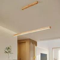 LED Pendelleuchte esstisch holz dimmbar, moderne LED Hängeleuchte mit Fernbedienung, höhenverstellbar moderne Linear design wohnzimmerlampe hängend für esszimmer büro Küche lampe (Holz, L120cm)