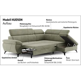 Cotta Ecksofa COTTA "Hudson L-Form, B: 256 cm", grau (stone), B:256cm T:207cm, Sofas, Ecksofa, mit Kopfteilverstellung, optional Bettfunktion & Bettkasten