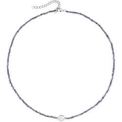 Smart Jewel Collier mit Edelstein-Kugeln + Muschelkern-Perle, Silber 925 Ketten   Violett 