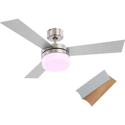 RGB LED Decken Ventilator Leuchte dimmbar Fernbedienung Farbwechsler Lampe Flügel Buche/Silber