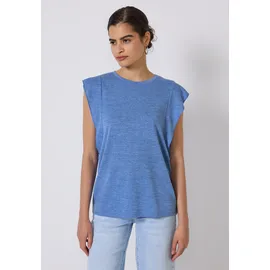 street one studio STREET ONE STUDIO, Damen, Gr. 42, blau (sunset blau), Stoff, 80% Polyester, 20% Viskose, unifarben, normal normal, Rundhals, Volant, Tops Trägertop, Rundhalsausschnitt