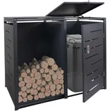 Mülltonnenverkleidung mit Brennholzregal MCW-E83, Mülltonnenbox, erweiterbar 117x132x82cm 52kg ~ anthrazit, Stahl