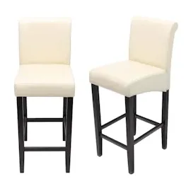 Mendler 2er-Set Barhocker HWC-C33, Barstuhl Tresenhocker, Holz ~ creme, dunkle Beine, Leder