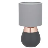 Relaxdays Nachttischlampe Touch dimmbar, moderne Touch Lampe, 3 Stufen, E14, Tischlampe, HxD: 32,5 x 18 cm, grau-kupfer