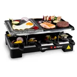 Alpina Elektrogrill WJ-K202A - Tischgrill Elektrisch 1200W - Raclette 8 Personen mit 2 Lagen - mit 8 Pfannen und 8 Spachteln - Antihaftbeschichtung - 3-in-1 Pfannen, Backblech und Steingrill - Schwarz