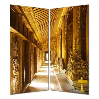 Wallario selbstklebende Duschrückwand 160 x 200 cm mit Motiv Buddhistischer Tempel aus Holz - Mandaley - Wandverkleidung mit Hochglanzlaminat in G... - Schwarz