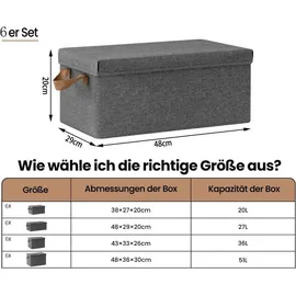 Woltu 6er Set Aufbewahrungsboxen mit Deckel, mit Griffen, faltbar, Grau, 27L(48x29x20 cm