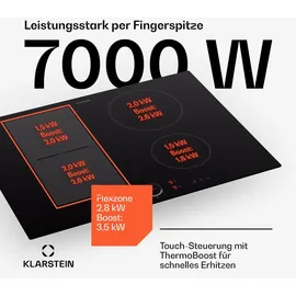 Klarstein Induktionskochfeld, Glaskeramik Kochfeld, 7000W Induktionskochfeld mit 4 Platten, Einbau-Induktionskochfeld mit Touch-Display und Timer,