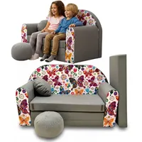 TUPPI Kindersofa mit Schlaffunktion 168x98 cm - Kindersofa Ausklappbar - Kinder Sofa für Kinderzimmer - Samtweicher Velours - 4-teilig inkl. Kissen & Puff