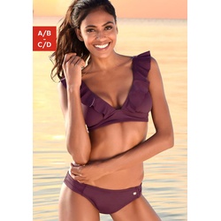 Triangel-Bikini JETTE Gr. 40, Cup C/D, rot (bordeaux) Damen Bikini-Sets Triangel-Bikinis mit Volant