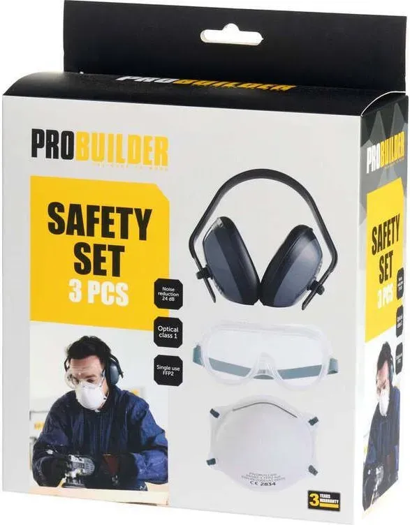 PROBUILDER Sicherheits-Set, 3-teilig, Schwarz, Grau, Transparent, Weiß