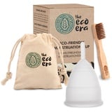 The Eco Era Menstruationstassen-Set "Größe L", mit Baumwolltasche und Bambusbürste - Alle Artikel sind farbstofffrei, geruchlos, die umweltschonende Alternative zu Tampons/Binden - 3 Tlg. Set