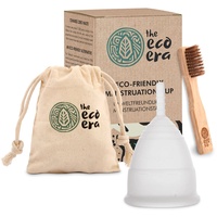 The Eco Era Menstruationstassen-Set "Größe L", mit Baumwolltasche und Bambusbürste - Alle Artikel sind farbstofffrei, geruchlos, die umweltschonende Alternative zu Tampons/Binden - 3 Tlg. Set