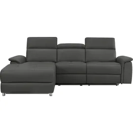 Places of Style Ecksofa »Pareli, L-Form, 259cm,m. Recamiere, Echtleder, Kunstleder, Webstoff«, man. o. elektr. Relaxfunktion, USB/Kopfteilverstellg u. LED schwarz