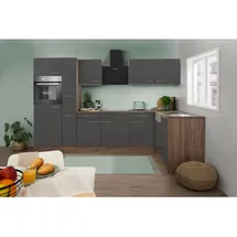 Respekta Winkelküche Oliver L-Form 310 x 172 cm E-Geräte grau seidenglanz/eiche york nachbildung