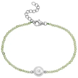 Smart Jewel Armband mit Edelstein-Kugeln + Muschelkern-Perle, Silber 925 Armbänder & Armreife   Grün 