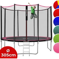 Trampolin - mit Sicherheitsnetz, Leiter, Randabdeckung, 305 cm, Farbwahl - Outdoor Indoor Gartentrampolin, Trampoline Farbe: Rosa - Rosa