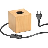 ledscom.de Tischlampe HITO, Schalter, Echtholz (Gummibaum), quadratisch, hellbraun, 1x E27 max. 60W, Skandinavisch, Nachttischlampe, Nordisch, Minimalistisch, Holzsockel, Atmosphärelampe