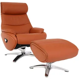 Mendler Relaxsessel mit Hocker HWC-K98, Fernsehsessel Sessel, Liegefunktion drehbar, Metall Echtleder/Kunstleder ~ braun