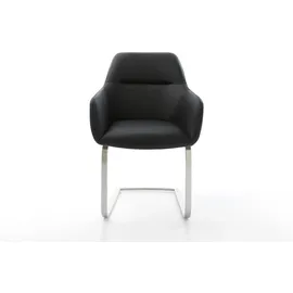 DeLife Freischwinger Pejo-Flex Echt-Leder Schwarz Freischwinger flach Edelstahl Taschenfederkern