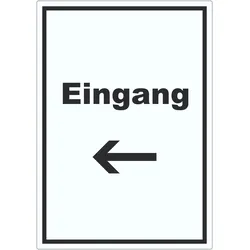 HB-Druck Eingang Aufkleber mit Text und Richtungspfeil links Zugang Eintritt hochkant A2 (420x594mm)