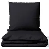 nyvi Bettwäsche Set DreamScience Renforcé Uni - Atmungsaktiv & Weich - 100% Baumwolle - Mit Reißverschluss Farbe:schwarz;Größe:155x220 + 80x80 cm schwarz