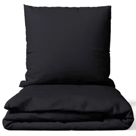 nyvi Bettwäsche Set DreamScience Renforcé Uni - Atmungsaktiv & Weich - 100% Baumwolle - Mit Reißverschluss Farbe:schwarz;Größe:155x220 + 80x80 cm schwarz