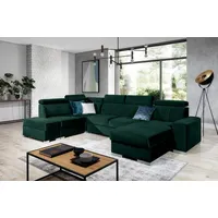 Fun Möbel Wohnlandschaft Wohnlandschaft Schlafsofa NOLAN inkl. USB-Anschluss, inkl. Bettkästen, Kopfteil verstellbar, Rundumbezug, inkl. USB-Anschluss grün
