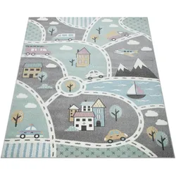Kinderteppich PACO HOME "Capri 318", grün, H:9mm Ø:160cm, Polypropylen, Teppiche, Straßen-Spiel-Teppich, Kinderzimmer