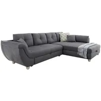 luma-home Großes Ecksofa mit Rutschen-Armlehne Schlaffunktion Bettkasten Couch in Grau - Grau