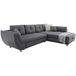 luma-home Großes Ecksofa mit Rutschen-Armlehne Schlaffunktion Bettkasten Couch in Grau - Grau