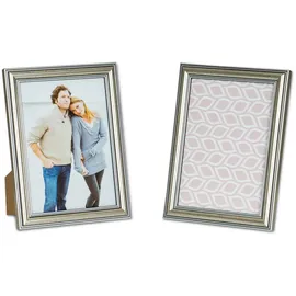 levandeo 2er Set Bilderrahmen 13x18cm Fotorahmen Silber Antik Portraitrahmen Glasscheibe Wanddeko Tischdeko