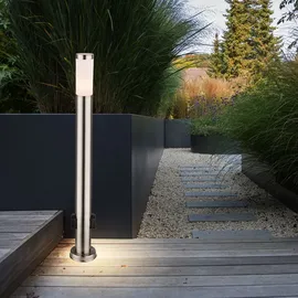 GLOBO Aussenlampe mit Steckdosen Außensteckdose mit Licht Garten Aussensteckdose Edelstahl, App Steuerung dimmbar, 1x Smart RGB LED 5W 2700-6400K, DxH 7,6x110 cm