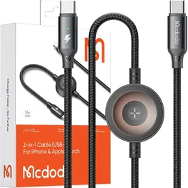 Mcdodo CA-2580 2-in-1 USB-C Kabel + Apple Watch Ladegerät, 60W, 1,5m - Schwarz