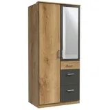 Kleiderschrank in Plankeneiche-Nachbildung mit 3 Schubladen und 2 Türen (B/H/T: 90x198x58 cm)