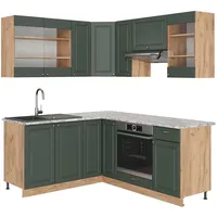 Vicco Winkelküche Fame-Line L-Form 160 x 190 cm Grün-Gold