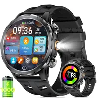 BENYAR SMART-Smartwatch Herren mit 1000mAh Akku, 1,7'' Großes Display Militär Smart Watch mit LED-Taschenlampe/100+ Sportmodi Fitnessuhr, SpO2/Herzfrequenz/Schlafmonitor für Android iOS Schwarz